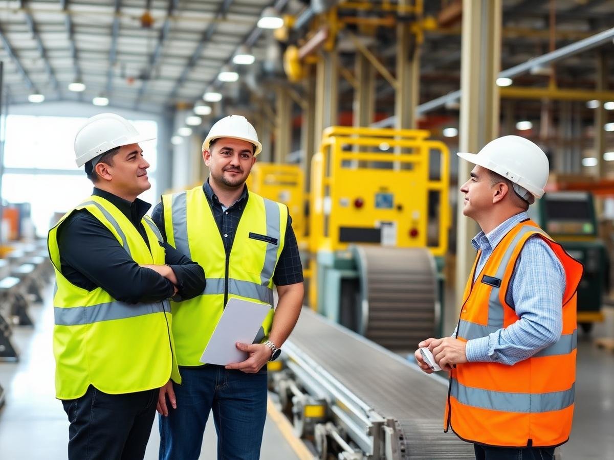 VEXON Automation engineers reviewing a conveyor and material handling installation